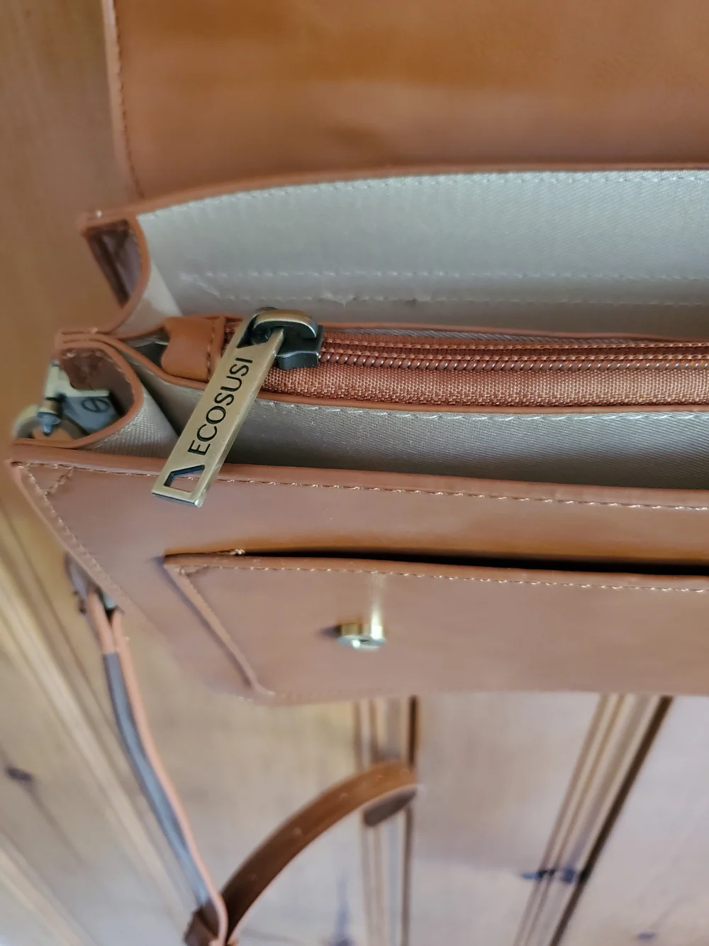 Classic Tan Satchel Handbag with Bow Accent